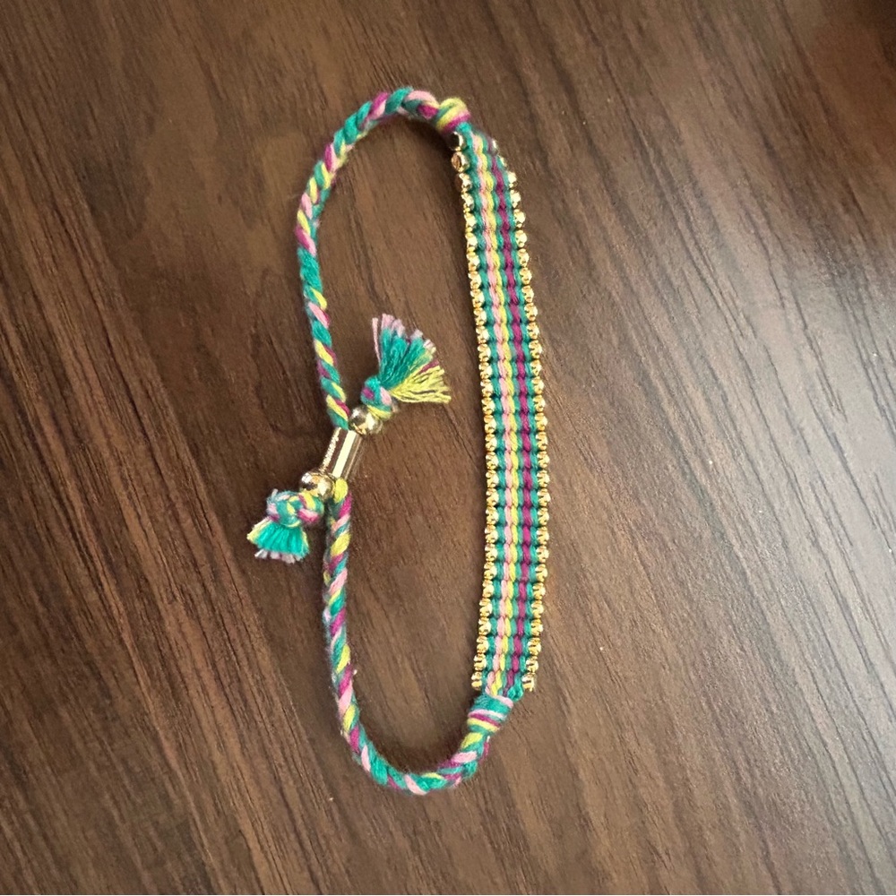 J. Crew Multicolor Woven Bracelet with Gold Accents